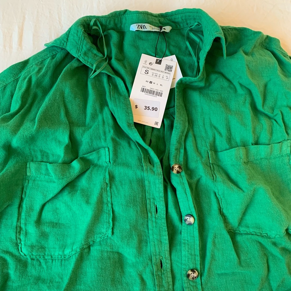 Green Zara short sleeve button top